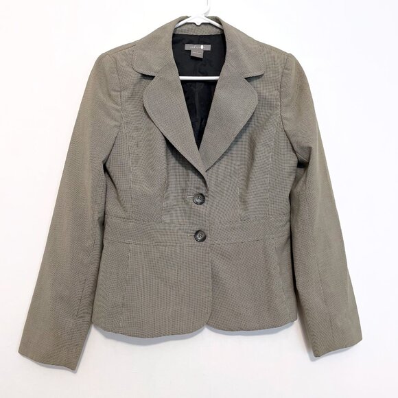 ANN TAYLOR Factory Tan / Brown Black Houndstooth Two Button Work Blazer Jacket 4 - Picture 1 of 16